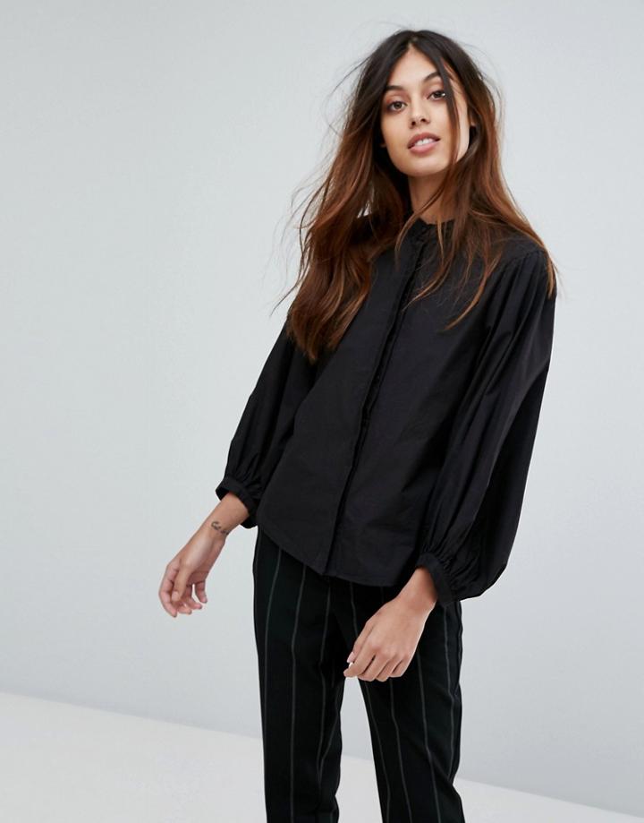 Vero Moda Collarless Puff Sleeve Shirt - Black