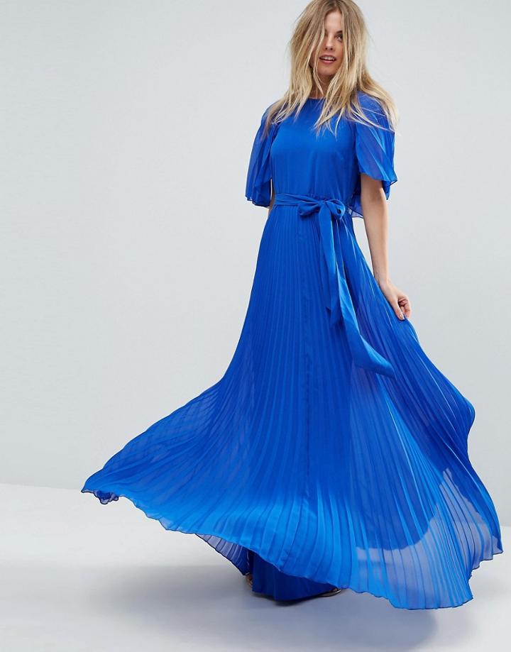 Asos Flutter Sleeve Pleated Maxi Dress - Multi
