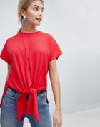 New Look Rib Tie Front Tee - Red