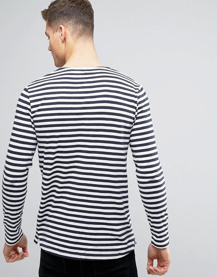 Minimum Coral Long Sleeve Top Breton Stripe Slim Fit In White - Navy