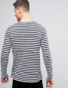 Minimum Coral Long Sleeve Top Breton Stripe Slim Fit In White - Navy