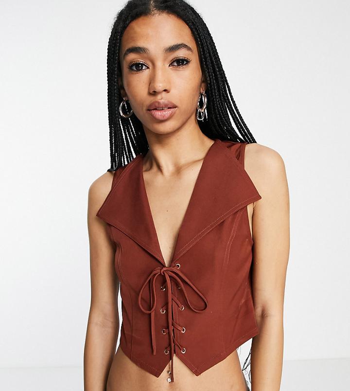 Reclaimed Vintage Inspired Lace Front Vest In Brown