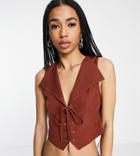 Reclaimed Vintage Inspired Lace Front Vest In Brown