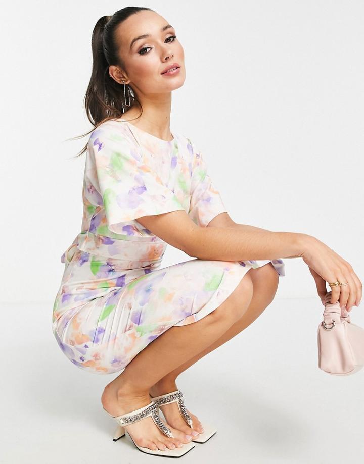 Closet London Kimono Midi Dress In Ivory Floral-white