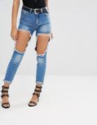 Missguided Riot High Rise Open Thigh Slim Leg Jeans - Blue