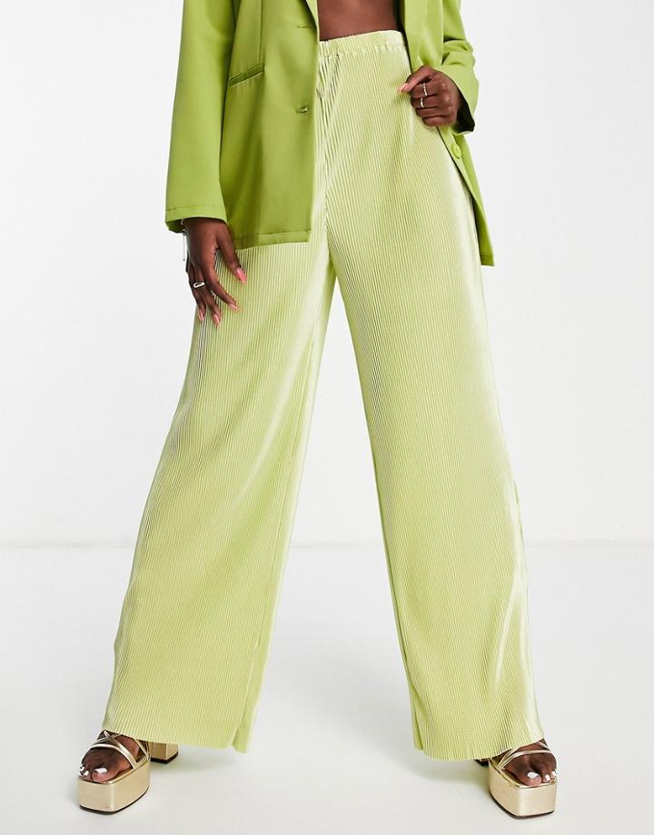 Ei8th Hour Wide Leg Plisse Pants In Green