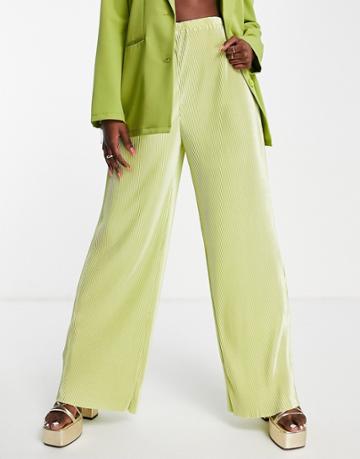 Ei8th Hour Wide Leg Plisse Pants In Green