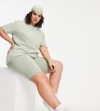 Threadbare Curve Legging Shorts And Oversized T-shirt Set In Sage-green