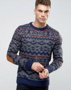 Bellfield Vintage Style Fairisle Knitted Sweater - Gray