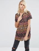 Asos T-shirt In Ombre Leopard With Piping Detail - Multi