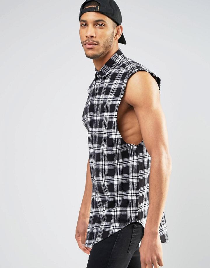Asos Sleeveless Check Shirt In White - White