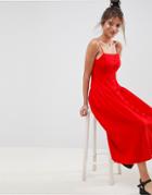 Asos Design Button Through Drop Waist Casual Maxi Dress - Red