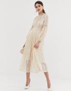 Y.a.s High Neck Lace Midi Dress In Cream - White