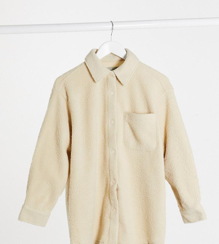 Asos Design Petite Fleece Shacket In Cream-neutral