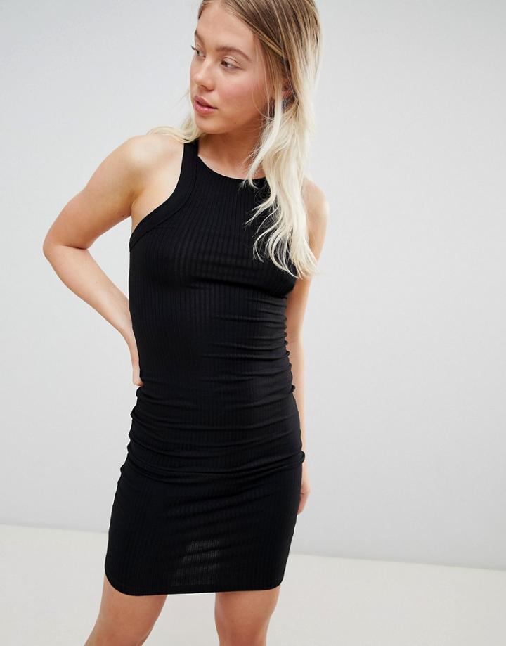 Pull & Bear Razor Back Jersey Dress In Black - Black