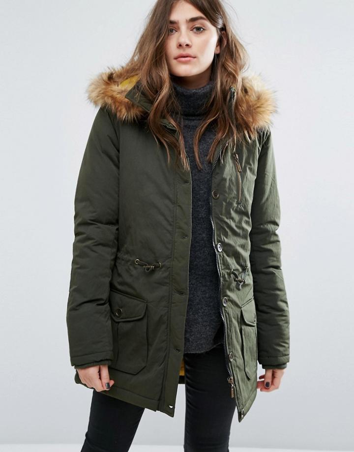 Blend She Gabi Faux Fur Hooded Parka - Green