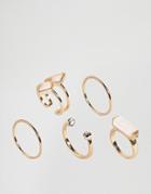 Asos Pack Of 5 Faux Opal Rings - Gold