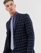 River Island Suit Jacket In Navy Check
