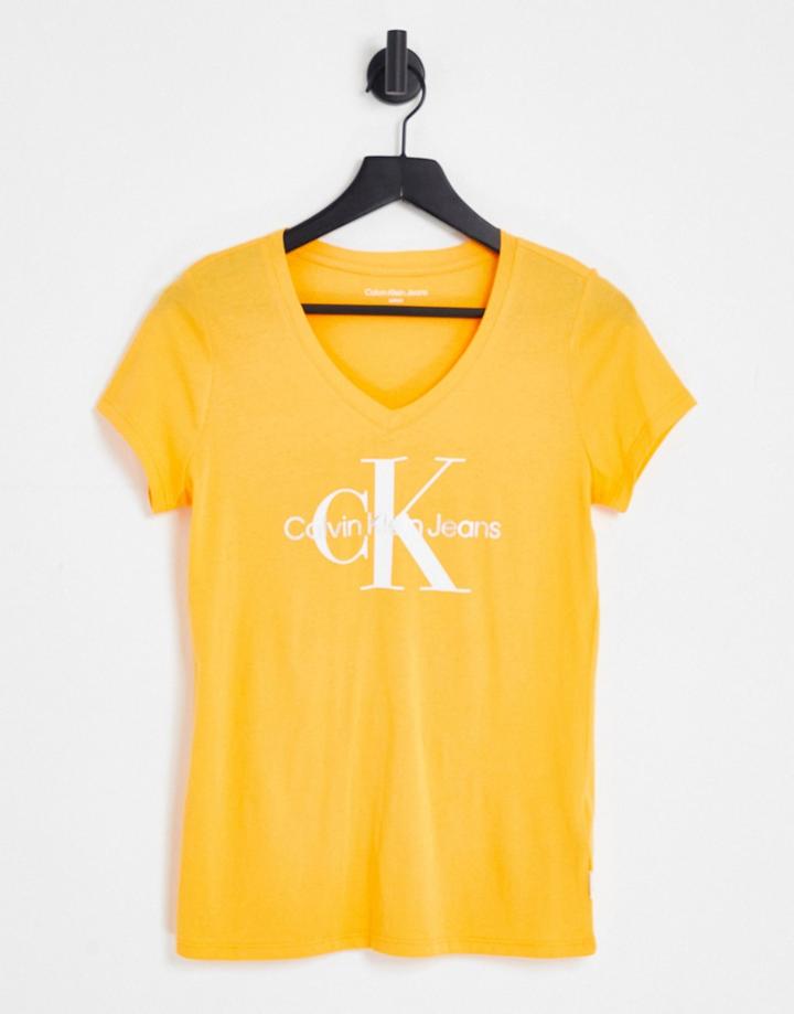 Calvin Klein Jeans Monogram Short Sleeve T-shirt In Orange