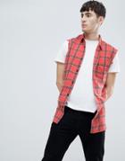 New Look Sleeveless Shirt In Regular Fit In Red Check - Red