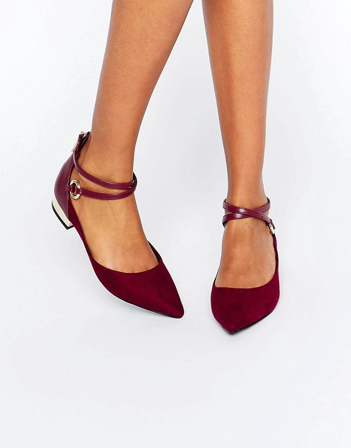 Aldo Biacci Ankle Strap Plated Heel Flat Shoes - Red