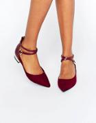 Aldo Biacci Ankle Strap Plated Heel Flat Shoes - Red