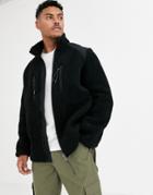Asos Design Borg Jacket With Contrast Panel In Black