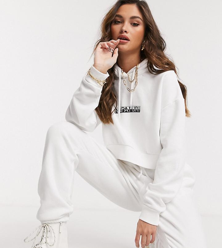 Napapijri Box Cropped Hoodie In White Exclusive At Asos