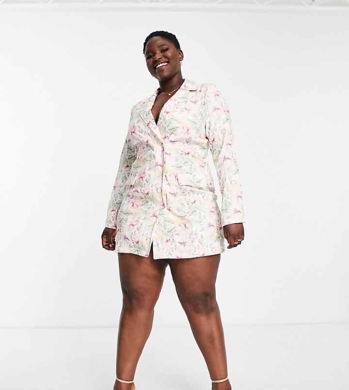 Saint Genies Plus Tailored Blazer Dress In Floral Print-multi