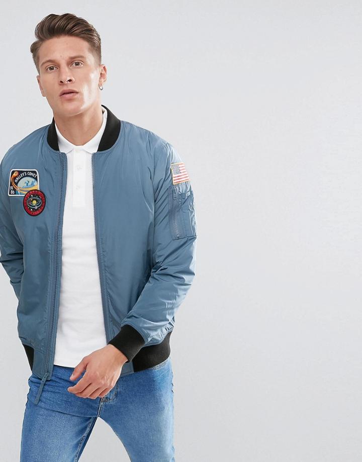 Hollister Space Bomber In Silver Blue - Blue