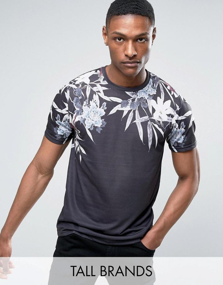 Jacamo Tall T-shirt With Floral Shoulder Print In Black - Black