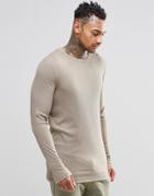 Asos Rib Longline Muscle Long Sleeve T-shirt In Off Beige - Beige
