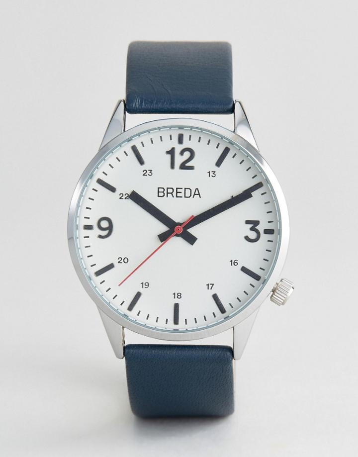 Breda Slate Silver Navy Leather Watch - Navy
