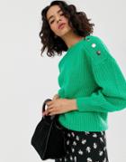 Vero Moda Button Shoulder Sweater - Green
