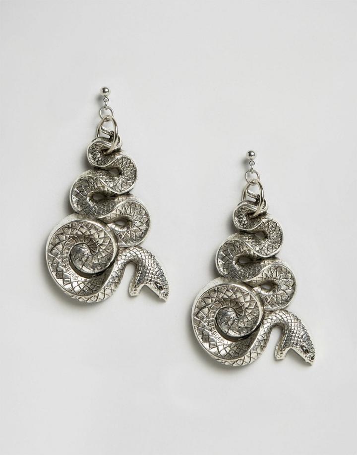 Regal Rose Malice Huge Snake Earrings - Silver