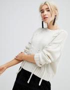 New Look Threaded Lace Up Sweater - Beige
