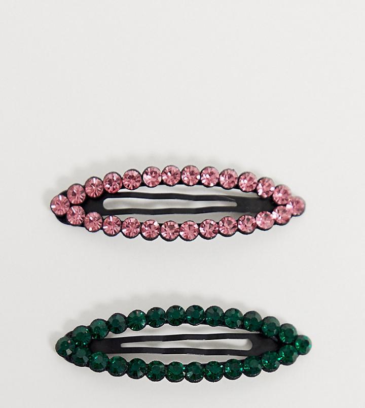 My Accessories London Exclusive Oval Crystal Cut Out Hair Clip 2 Pack-multi