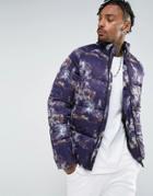 Asos Puffer In All Over Print In Purple - Purple
