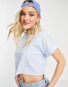 Asos Design Cropped T-shirt With Roll Sleeves In Pale Blue-blues