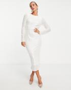 Asos Design Embellished Sequin Pencil Midi Dress In White