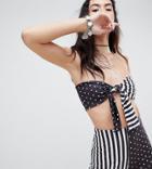 Rokoko Tie Bandeau In Contrast Spot And Stripes Print Two-piece - Black