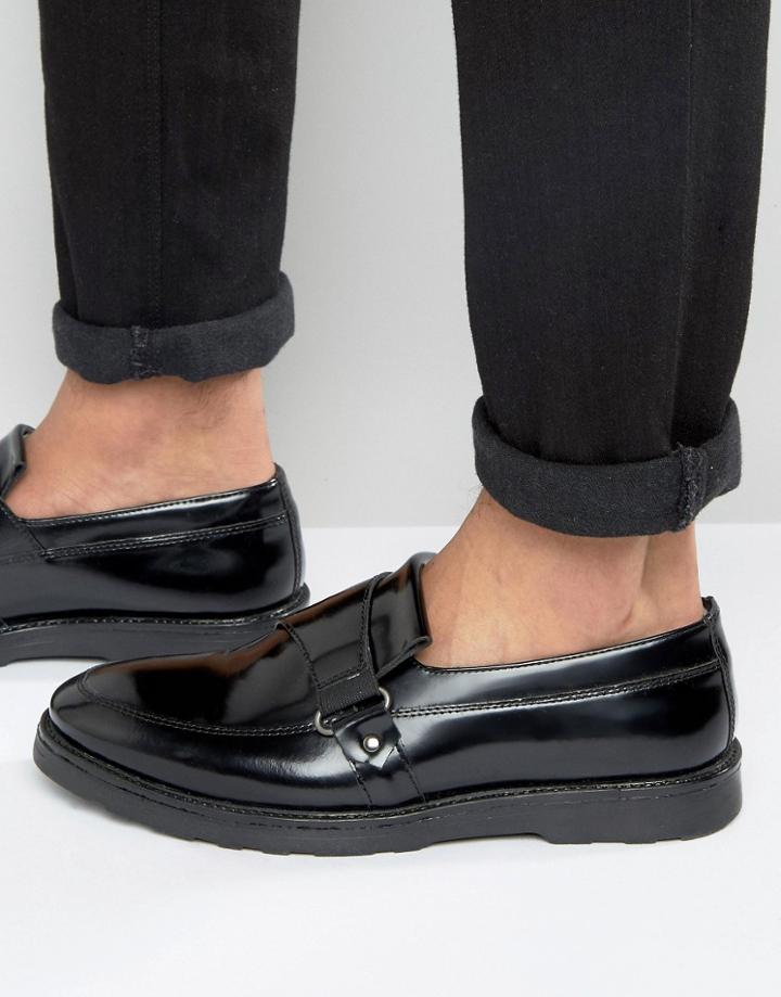 Asos Loafers In Black Leather With Wedge Sole - Black