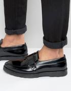 Asos Loafers In Black Leather With Wedge Sole - Black