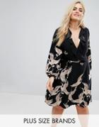 Alice & You Wrap Front Dress In Bird Print With Frill Detail - Black