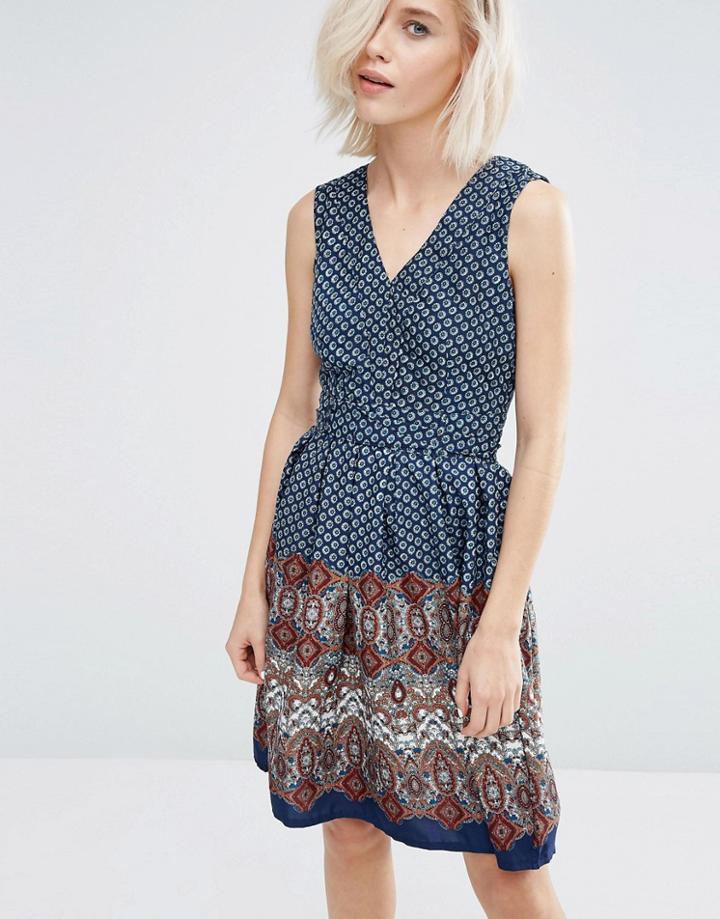 Yumi Border Print Skater Dress - Blue