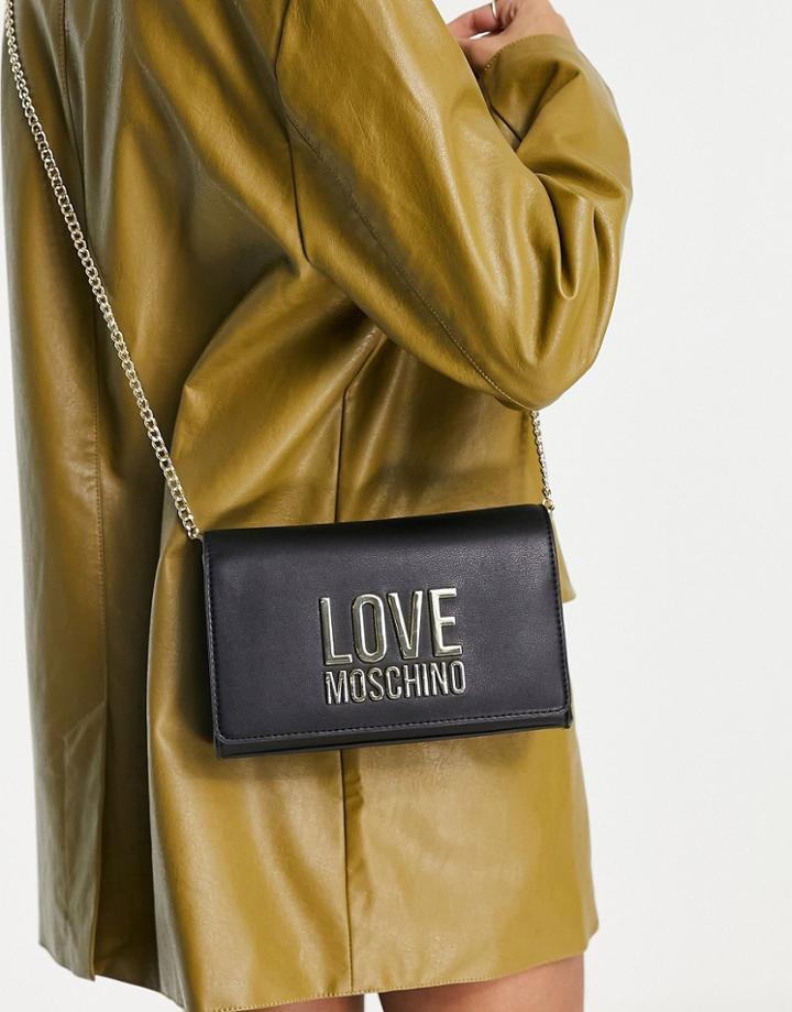 Love Moschino Metal Logo Crossbody Bag In Black