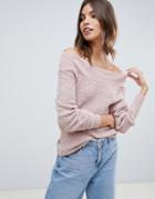 Asos Design Off Shoulder Pointelle Sweater-pink
