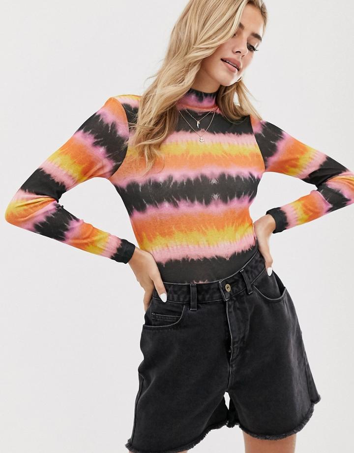 Asos Design Top With Tie Dye Mesh With Long Sleeve-multi