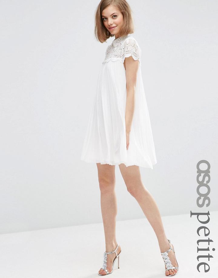 Asos Petite Lace Top Pleated Mini Swing Dress - Ivory