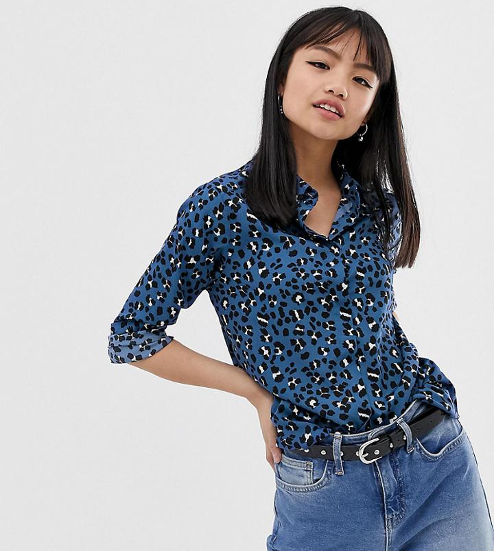 Brave Soul Petite Poppy Shirt In Leopard Print - Blue